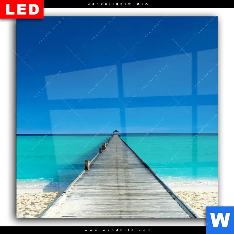 Wechselmotiv Acrylglas Canvalight® DIA | Steg ins endlose Blau | Quadrat