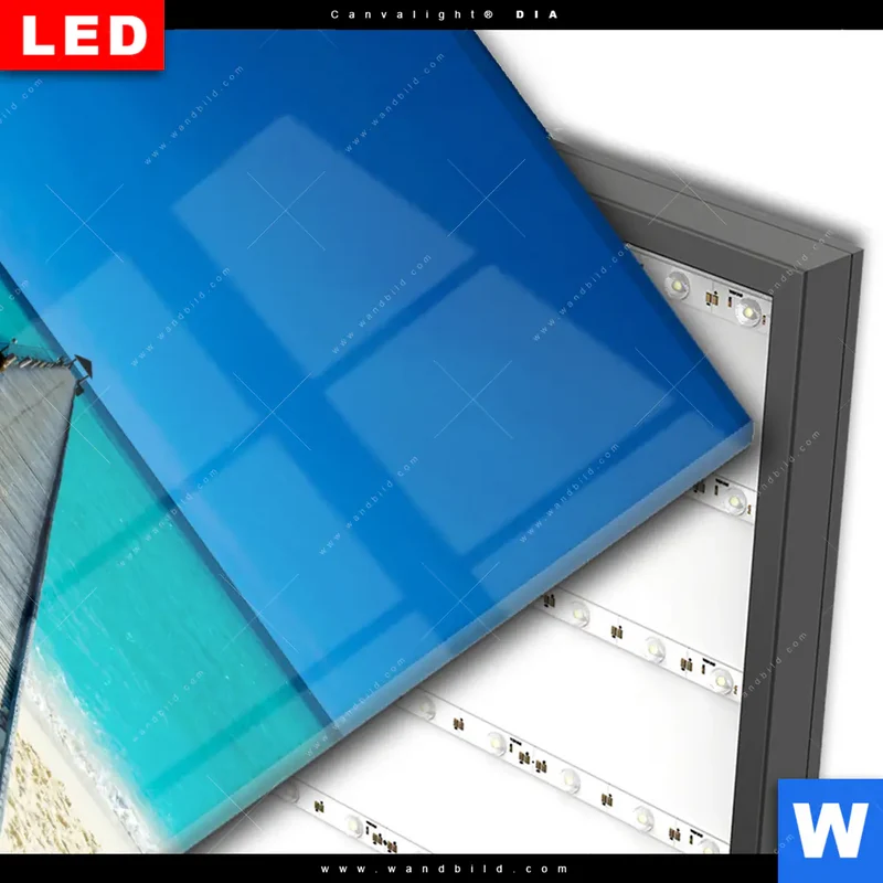 Wechselmotiv Acrylglas Canvalight® DIA | Steg ins endlose Blau | Quadrat