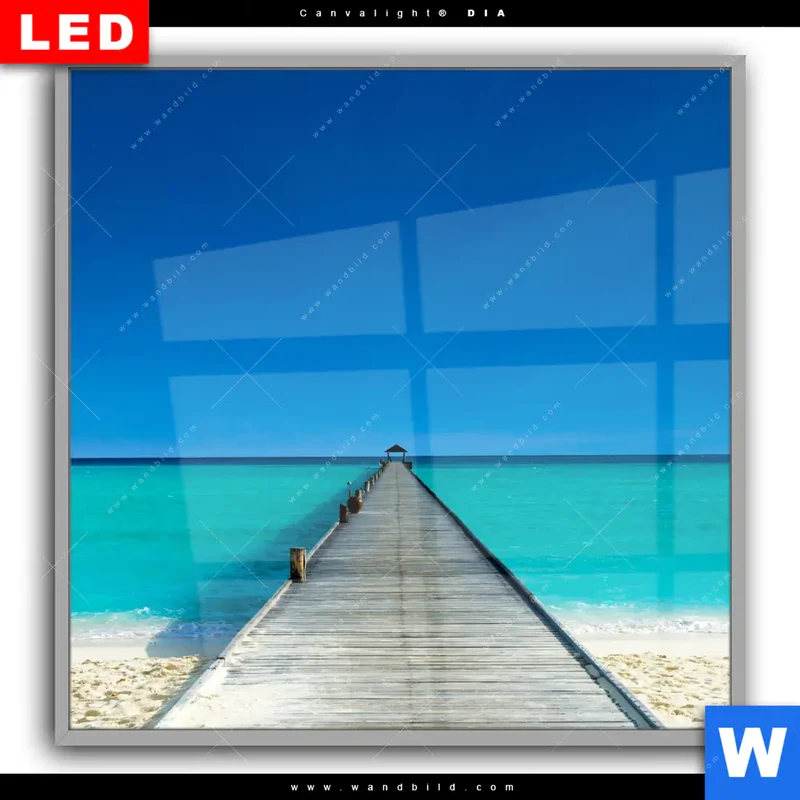 Leuchtbild Acrylglas Canvalight® DIA | Steg ins endlose Blau | Quadrat