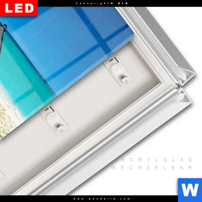 Leuchtbild Acrylglas Canvalight® DIA | Steg ins endlose Blau | Quadrat