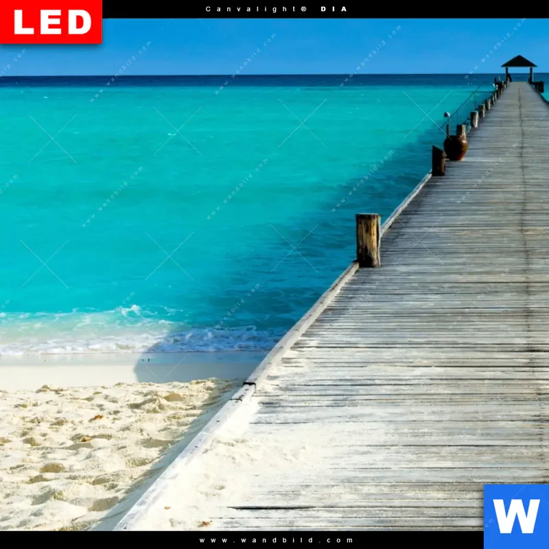 Leuchtbild Acrylglas Canvalight® DIA | Steg ins endlose Blau | Quadrat