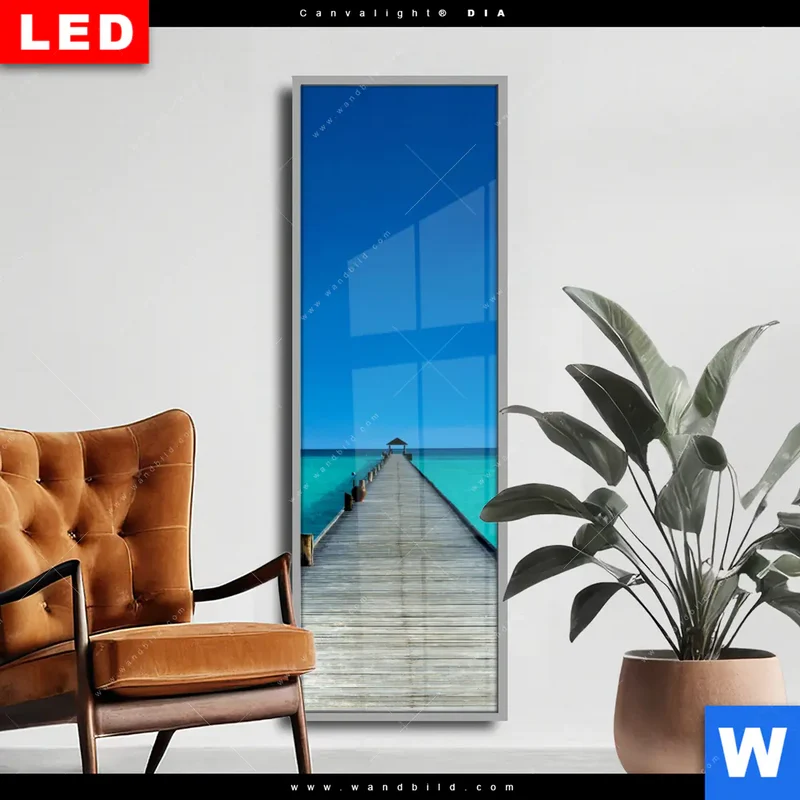 Wechselmotiv Acrylglas Canvalight® DIA | Steg ins endlose Blau | Schmal