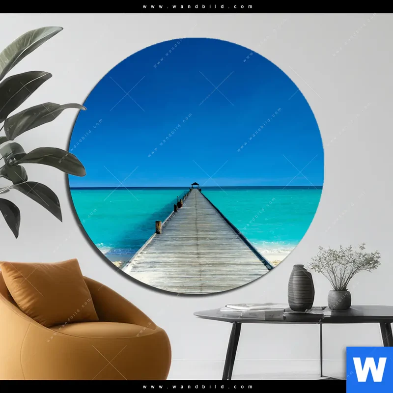 Alu-Dibond Bild | Steg ins endlose Blau | Rund
