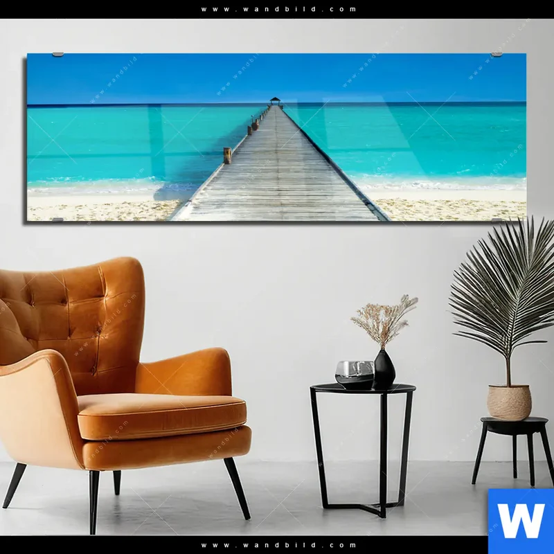 Acrylglasbild | Steg ins endlose Blau | Panorama