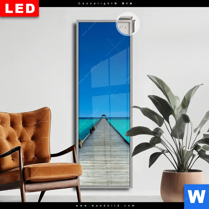 Leuchtbild Acrylglas Canvalight® DIA | Steg ins endlose Blau | Schmal