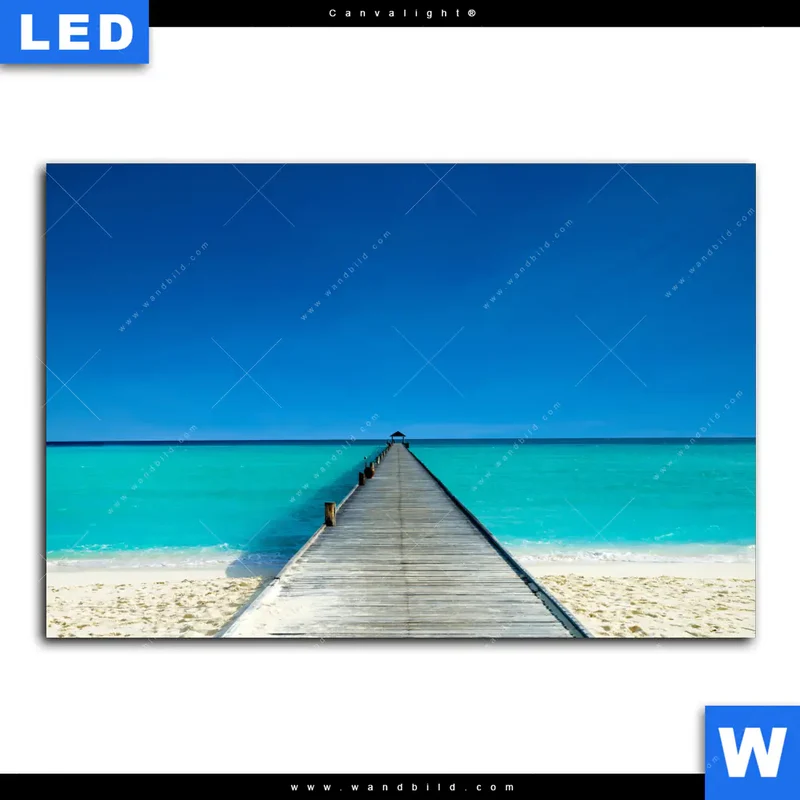 Canvalight® Leuchtbild | Steg ins endlose Blau | Querformat