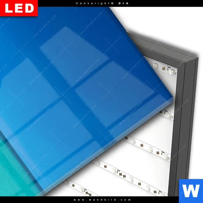 Wechselmotiv Acrylglas Canvalight® DIA | Steg ins endlose Blau | Hochformat