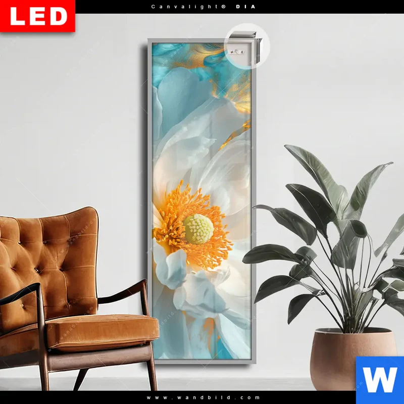 Leuchtbild Acrylglas Canvalight® DIA | Blüte im goldenen Licht | Schmal