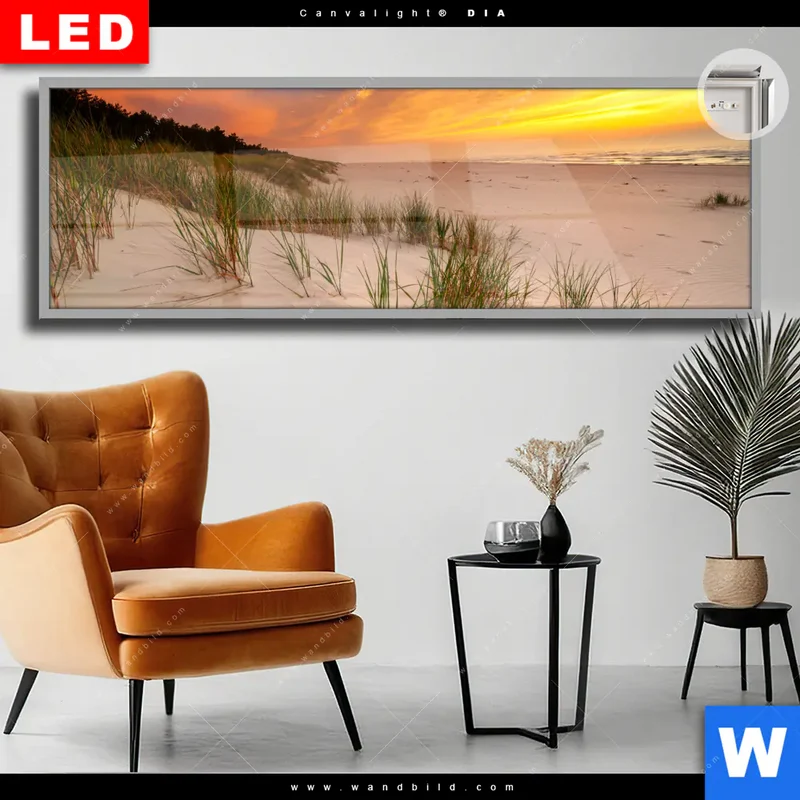 Leuchtbild Acrylglas Canvalight® DIA | Abendlicht an der Küste | Panorama
