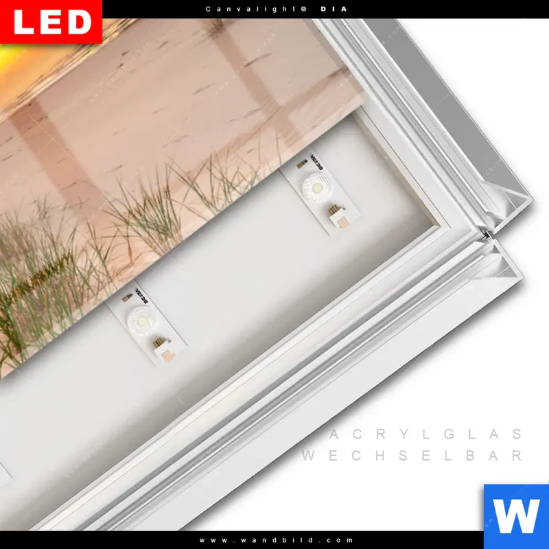 Leuchtbild Acrylglas Canvalight® DIA | Abendlicht an der Küste | Panorama