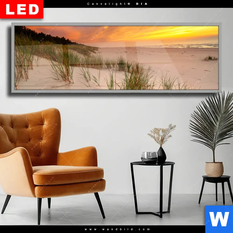 Wechselmotiv Acrylglas Canvalight® DIA | Abendlicht an der Küste | Panorama