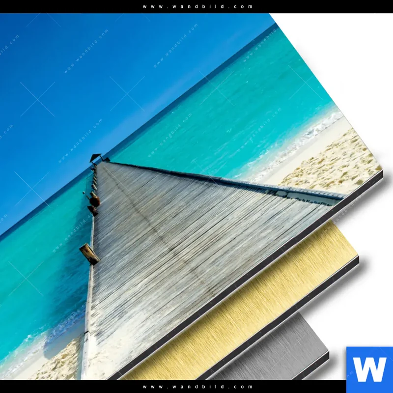 Aluminiumbild gebürstet | Steg ins endlose Blau | Quadrat