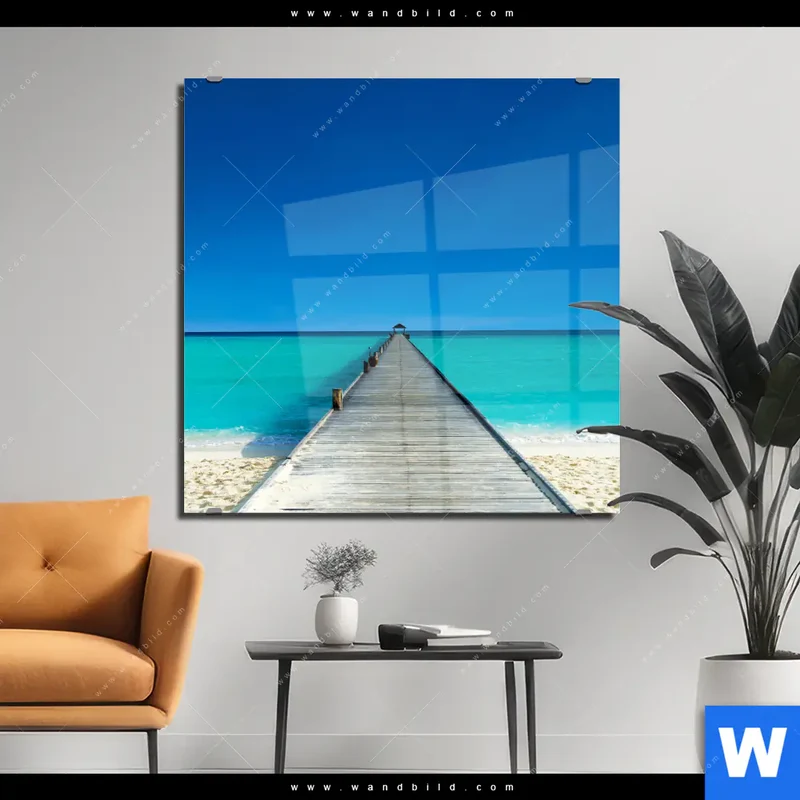 Acrylglasbild | Steg ins endlose Blau | Quadrat
