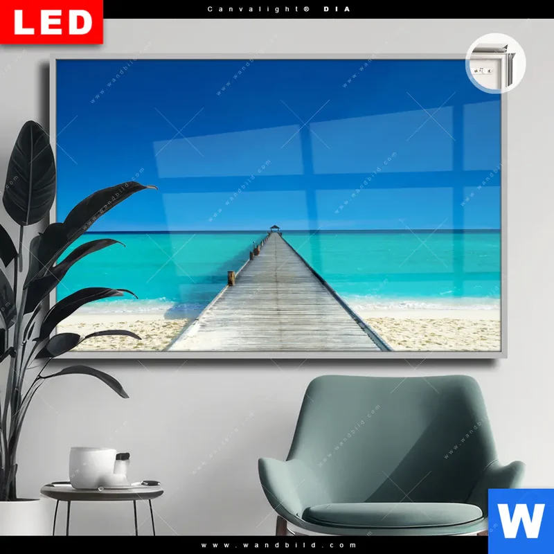 Leuchtbild Acrylglas Canvalight® DIA | Steg ins endlose Blau | Querformat