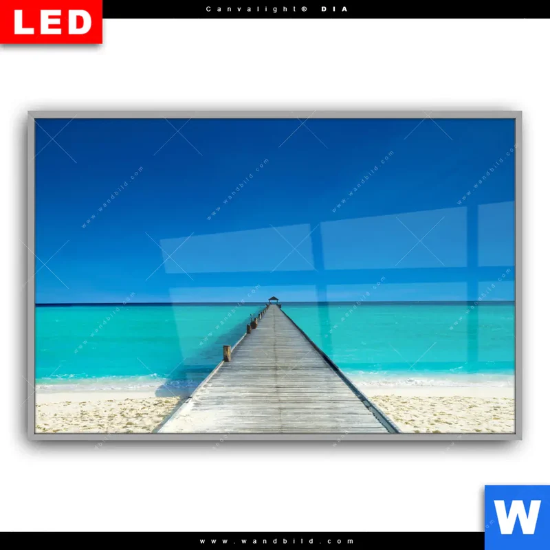 Leuchtbild Acrylglas Canvalight® DIA | Steg ins endlose Blau | Querformat