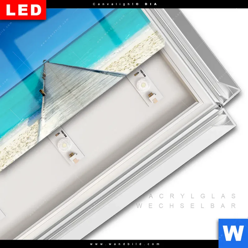 Leuchtbild Acrylglas Canvalight® DIA | Steg ins endlose Blau | Querformat