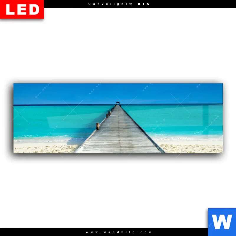 Wechselmotiv Acrylglas Canvalight® DIA | Steg ins endlose Blau | Panorama