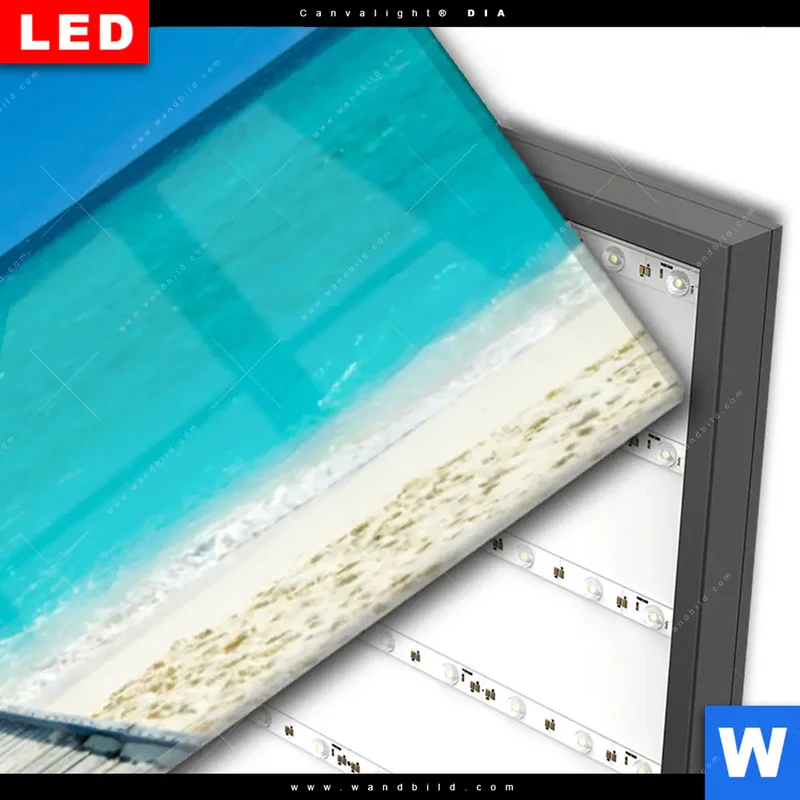 Wechselmotiv Acrylglas Canvalight® DIA | Steg ins endlose Blau | Panorama