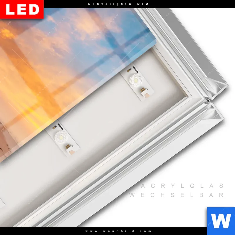 Leuchtbild Acrylglas Canvalight® DIA | Abendlicht an der Küste | Schmal