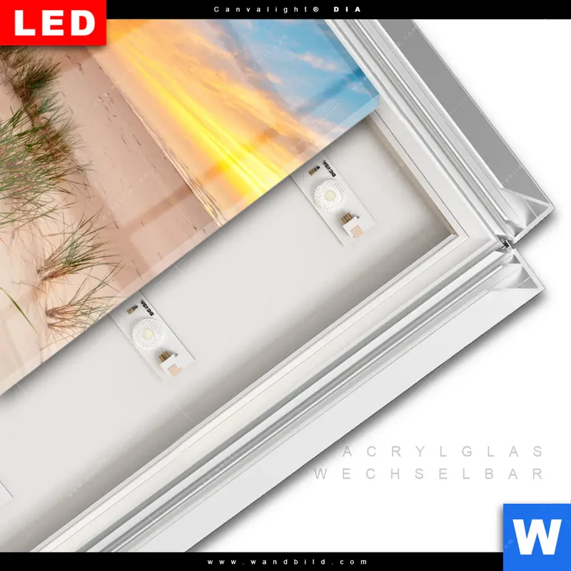 Leuchtbild Acrylglas Canvalight® DIA | Abendlicht an der Küste | Quadrat