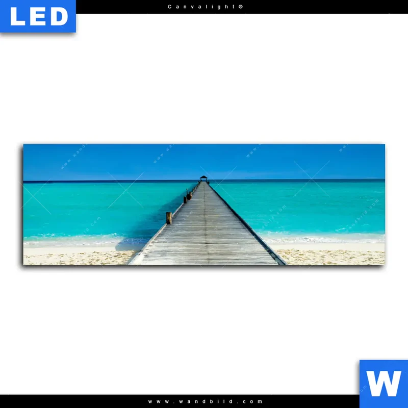 Canvalight® Leuchtbild | Steg ins endlose Blau | Panorama