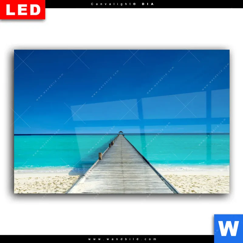 Wechselmotiv Acrylglas Canvalight® DIA | Steg ins endlose Blau | Querformat
