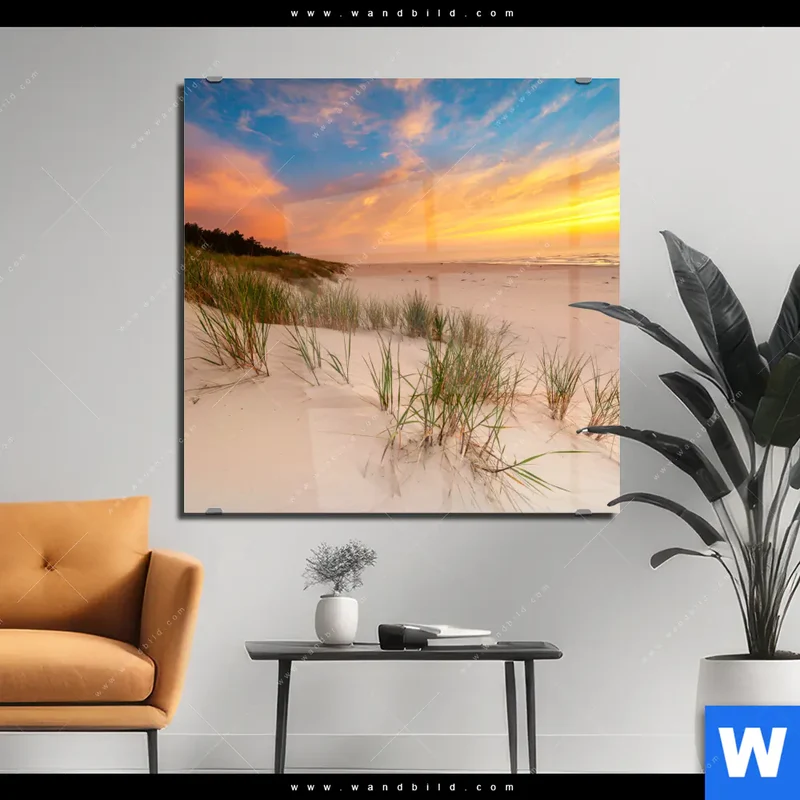 Acrylglasbild | Abendlicht an der Küste | Quadrat