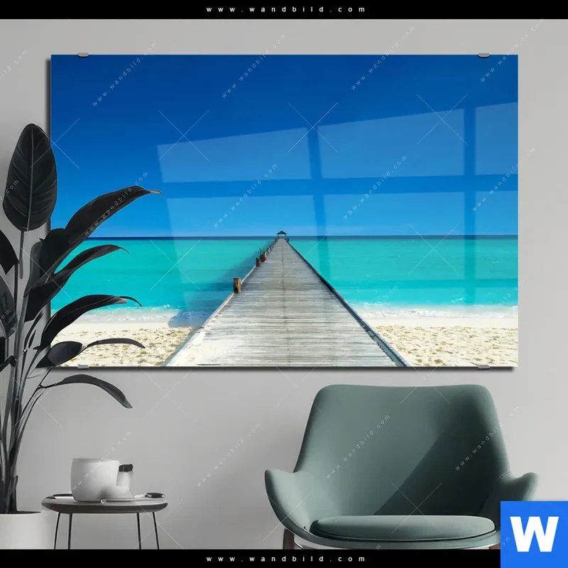 Acrylglasbild | Steg ins endlose Blau | Querformat