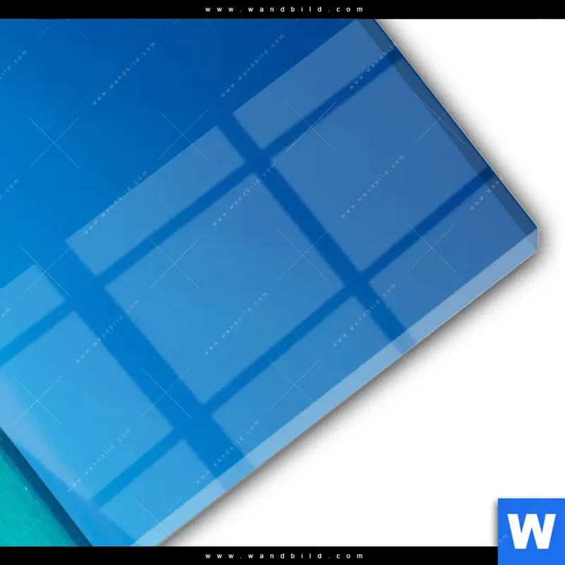 Acrylglasbild | Steg ins endlose Blau | Hochformat