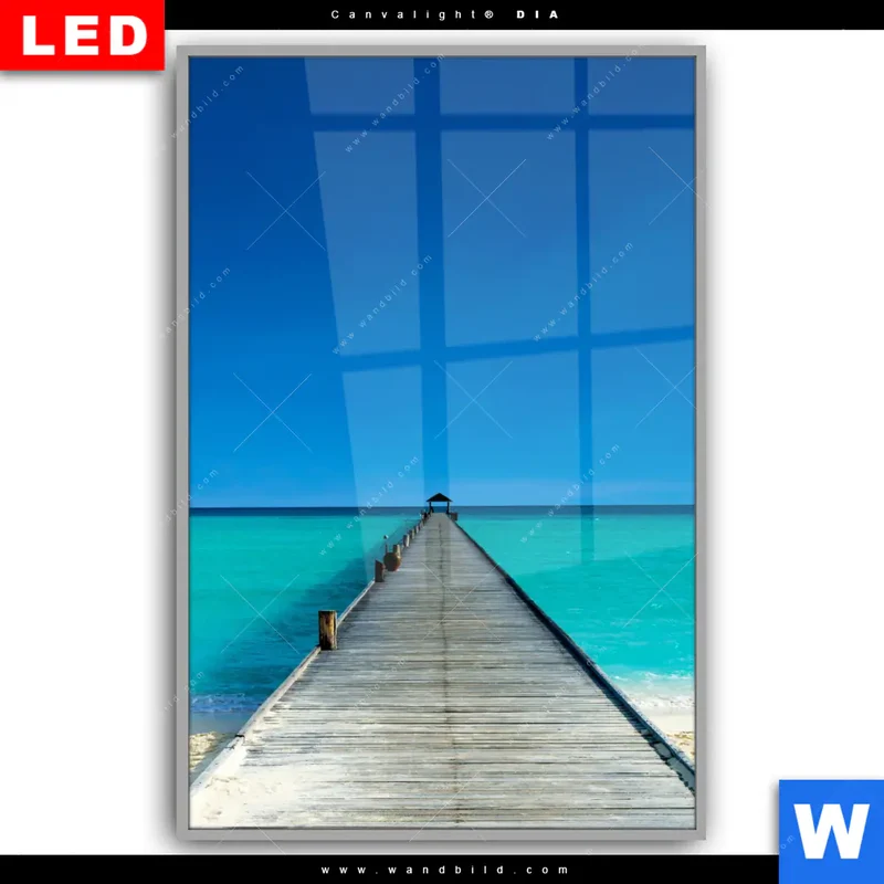 Leuchtbild Acrylglas Canvalight® DIA | Steg ins endlose Blau | Hochformat