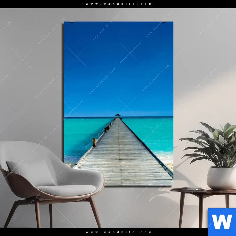 Alu-Dibond Bild | Steg ins endlose Blau | Hochformat