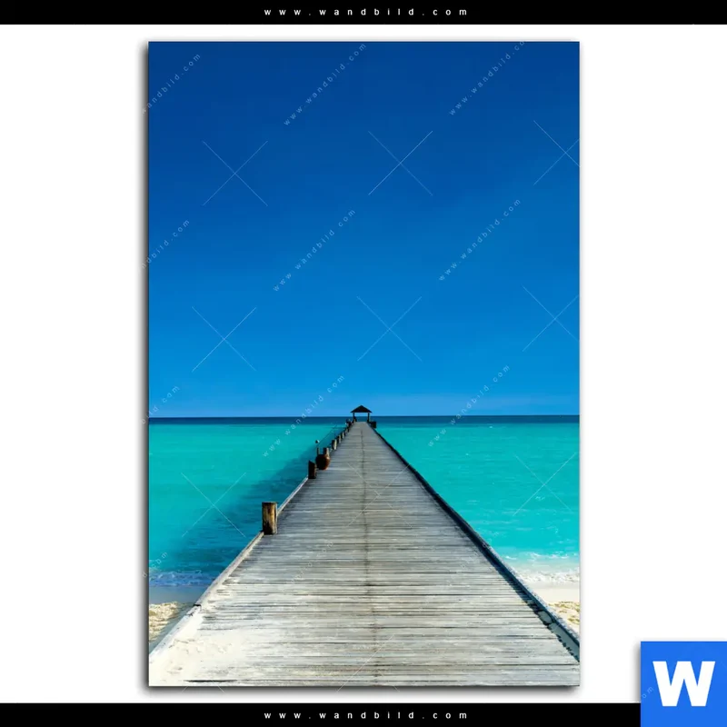 Alu-Dibond Bild | Steg ins endlose Blau | Hochformat