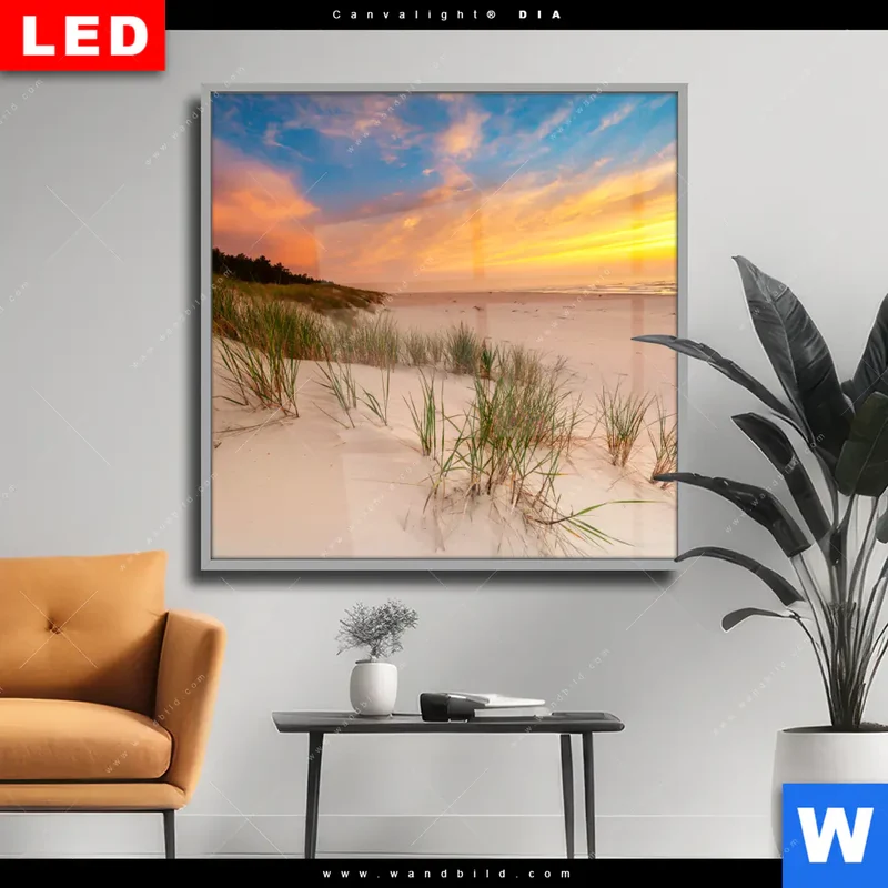 Wechselmotiv Acrylglas Canvalight® DIA | Abendlicht an der Küste | Quadrat