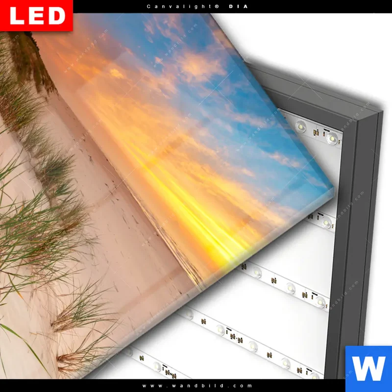 Wechselmotiv Acrylglas Canvalight® DIA | Abendlicht an der Küste | Quadrat