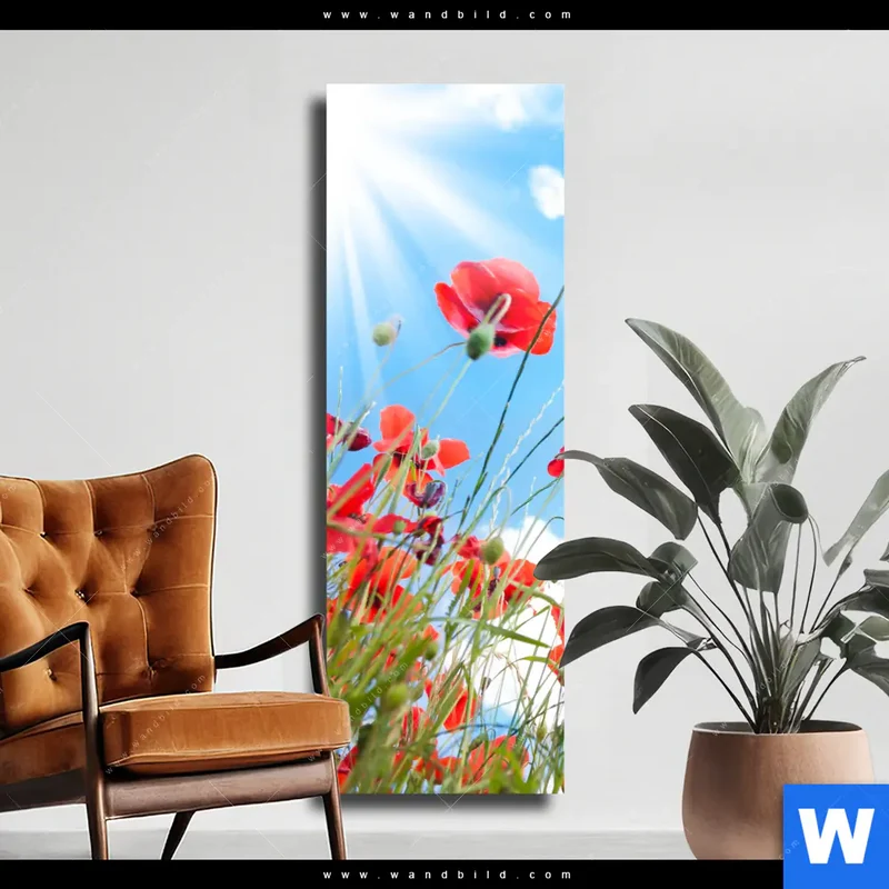 Leinwandbild | Mohnblüten unter sommerlichem Himmel | Schmal