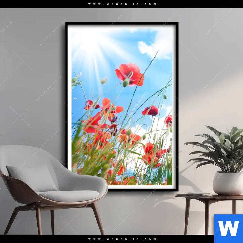 Poster | Mohnblüten unter sommerlichem Himmel | Hochformat
