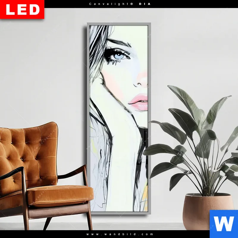 Wechselmotiv Acrylglas Canvalight® DIA | Verträumter Blick einer Frau | Schmal