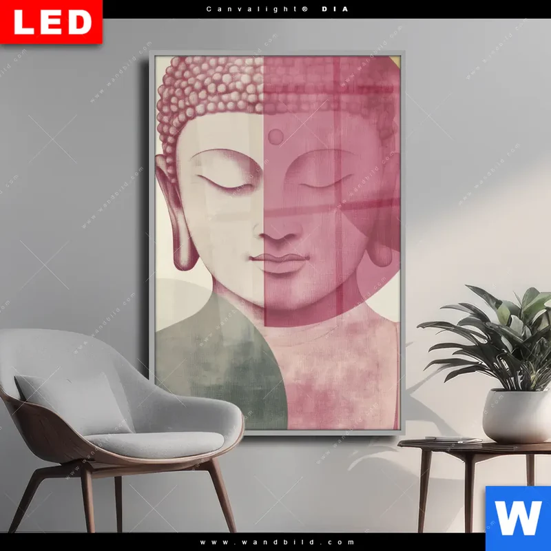 Wechselmotiv Acrylglas Canvalight® DIA | Buddha in sanfter Balance | Hochformat