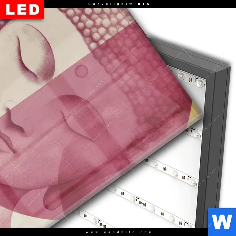 Wechselmotiv Acrylglas Canvalight® DIA | Buddha in sanfter Balance | Hochformat
