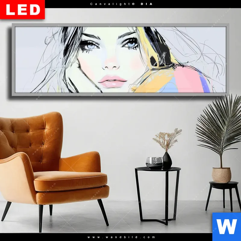 Wechselmotiv Acrylglas Canvalight® DIA | Verträumter Blick einer Frau | Panorama