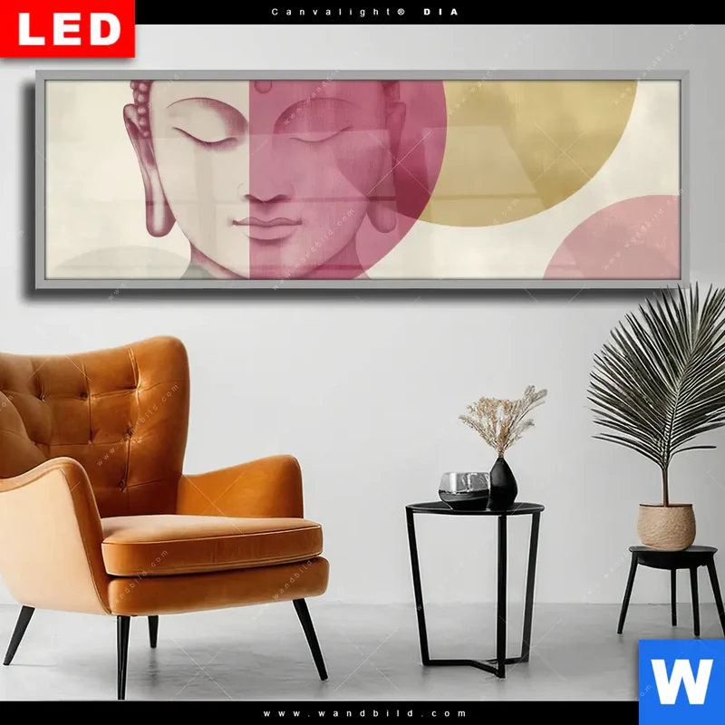 Wechselmotiv Acrylglas Canvalight® DIA | Buddha in sanfter Balance | Panorama