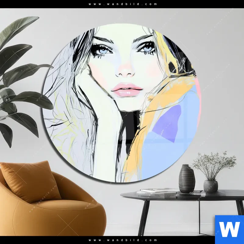 Acrylglasbild | Verträumter Blick einer Frau | Rund