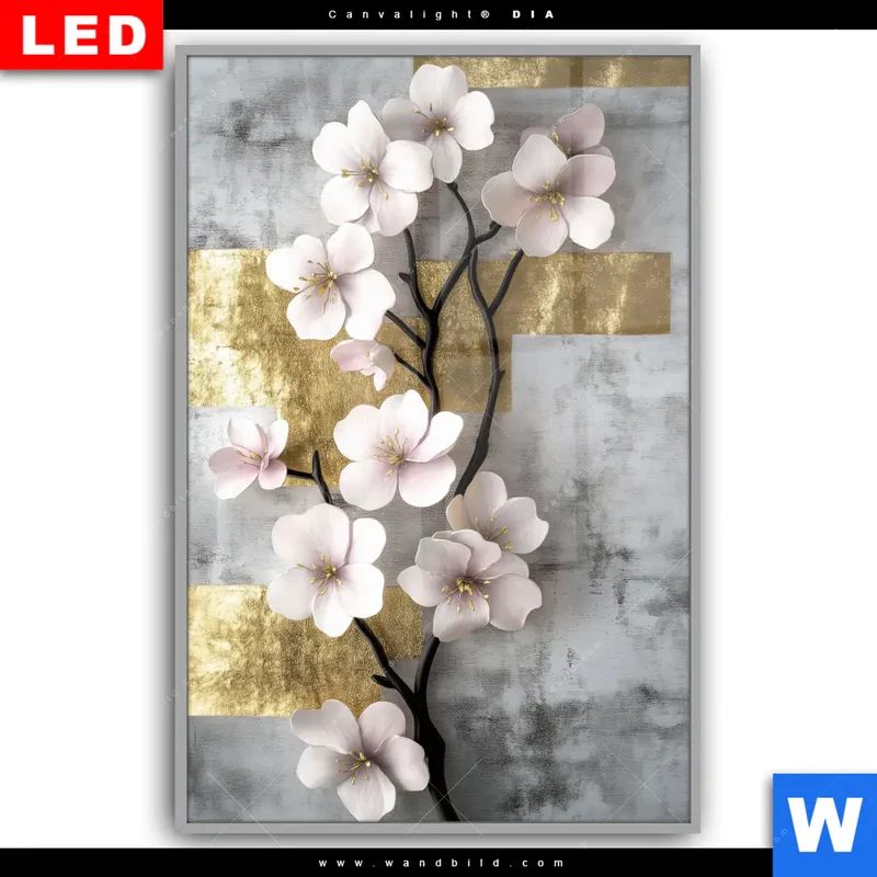 Leuchtbild Acrylglas Canvalight® DIA | Kirschblüten in goldener Harmonie | Hochformat