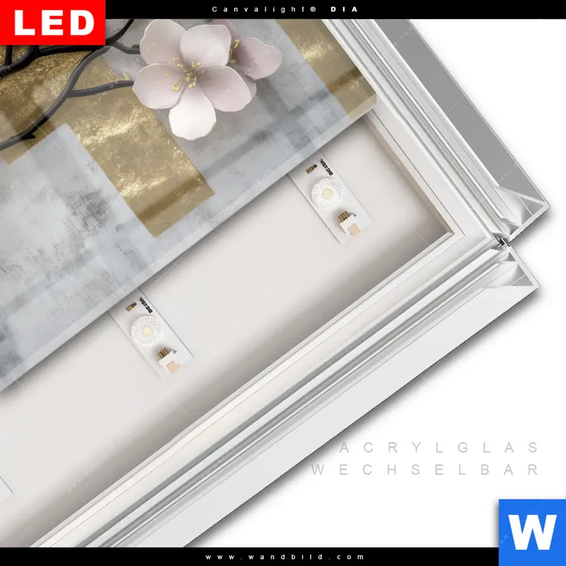 Leuchtbild Acrylglas Canvalight® DIA | Kirschblüten in goldener Harmonie | Hochformat
