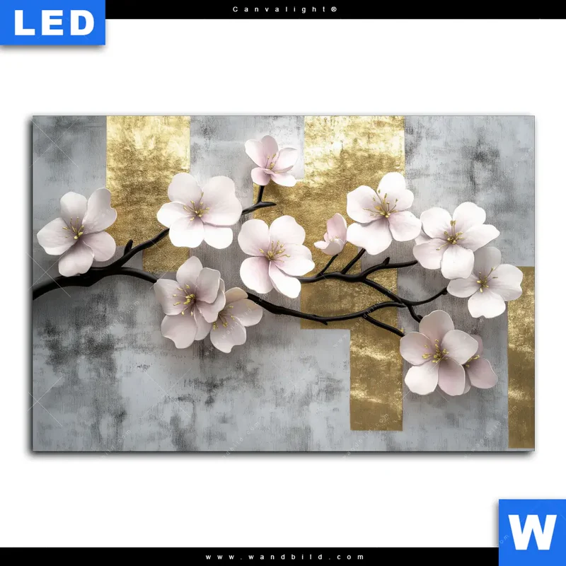 Canvalight® Leuchtbild | Kirschblüten in goldener Harmonie | Querformat