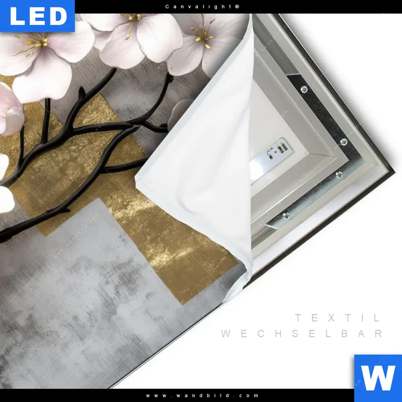 Canvalight® Leuchtbild | Kirschblüten in goldener Harmonie | Querformat
