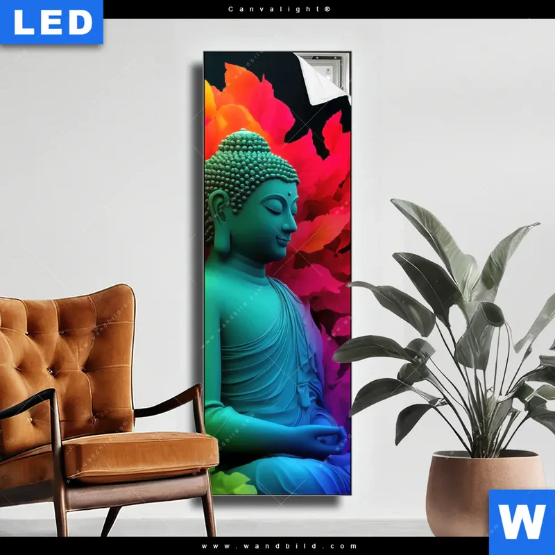 Canvalight® Leuchtbild | Meditierender Buddha | Schmal