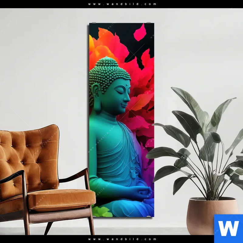 Aluminiumbild gebürstet | Meditierender Buddha | Schmal