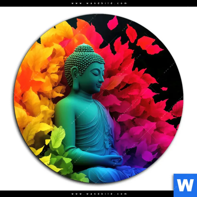 Aluminiumbild gebürstet | Meditierender Buddha | Rund