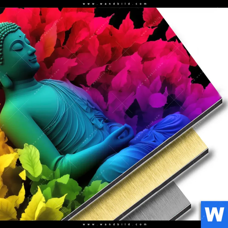 Aluminiumbild gebürstet | Meditierender Buddha | Rund